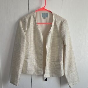 Skies Are Blue Metallic Cream Open-Front Blazer
